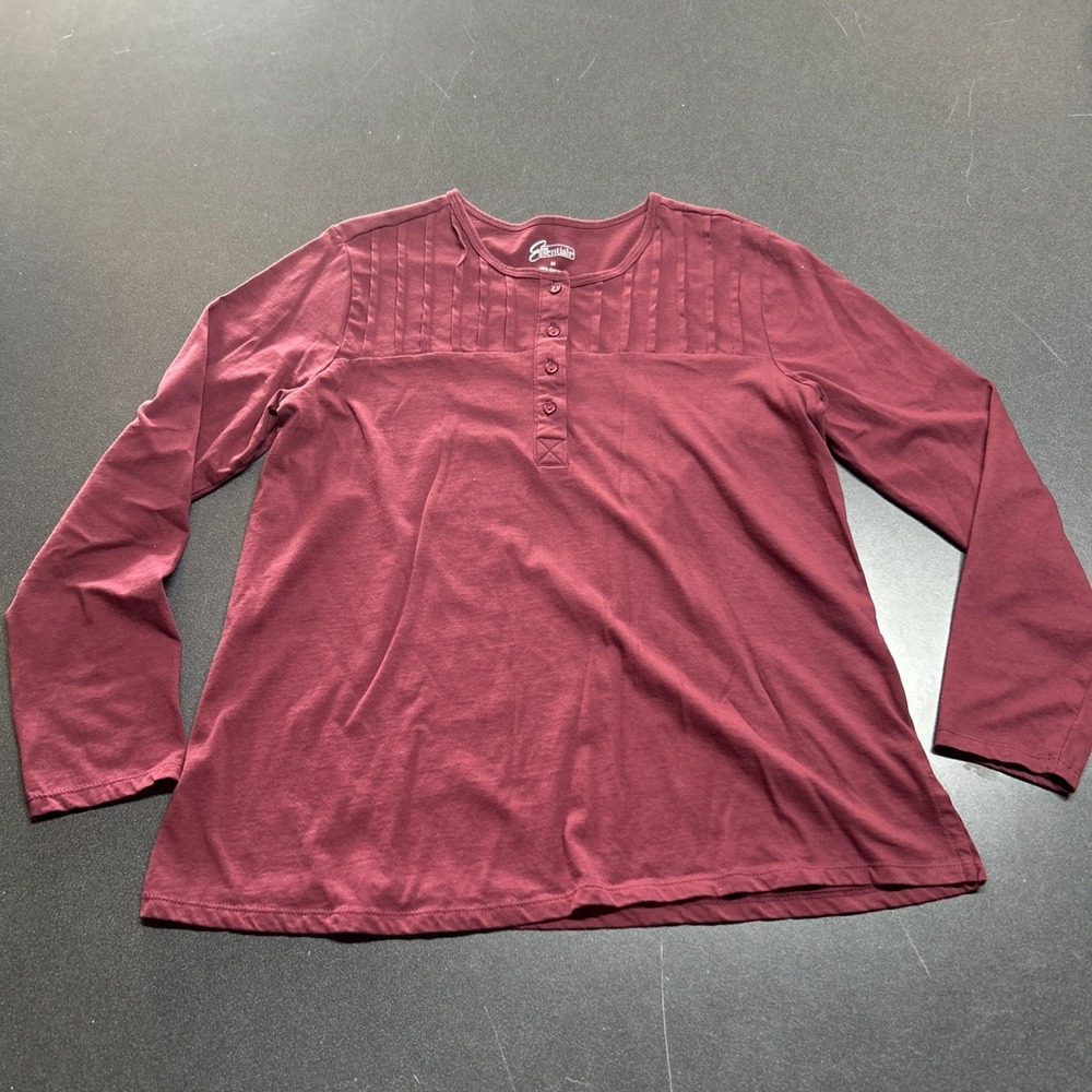 Maroon Cotton Long Sleeve Shirt‎ Womens M Basic Henley